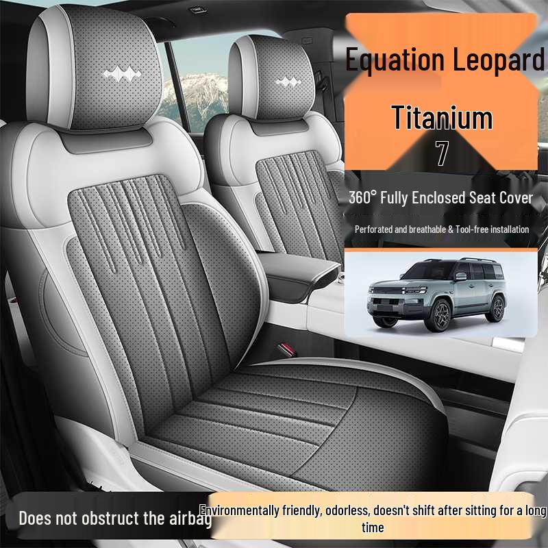 Equation Leopard Titanium Leather Car Seat Covers - Universal 7-Seater, Breathable & All-Season Cushion.