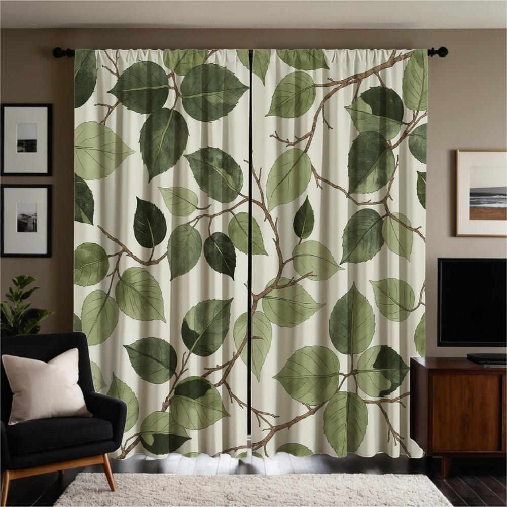 Piece Set High Definition Digital Printed Curtaingreen Leaf Branch Pattern Curtain Cross Border Commerce Designhome Curtains Made Of Polyester