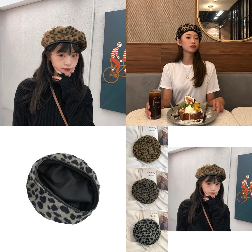 Unisex Leopard Print Beret Hat Warm Cozy Stylish For Fall Winter Spring