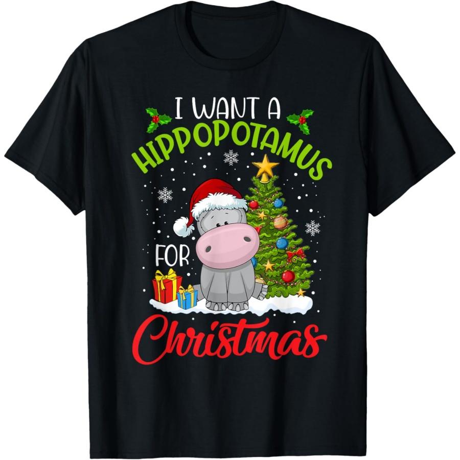 Я хочу бегемота на Рождество Xmas Hippo для ребенка Женская футболка S