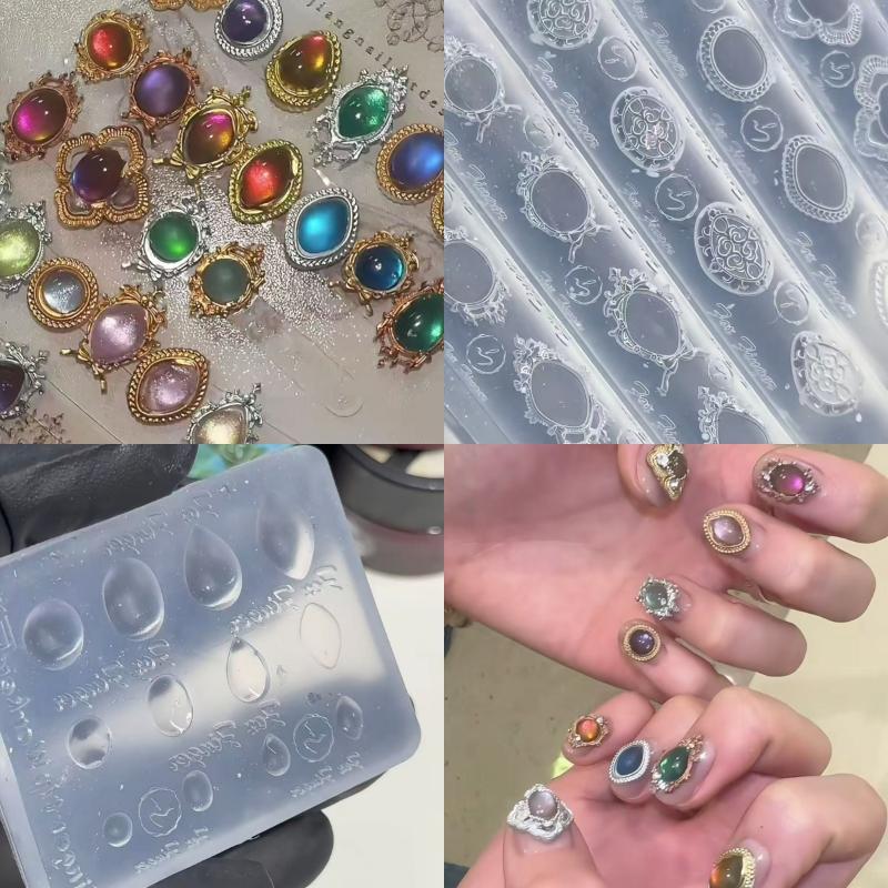 Gemstone Photo Frame 3D Transparent Nail Art Mold Silicone Carving Template Diy Nail Art Decorations Manicure Design Tools