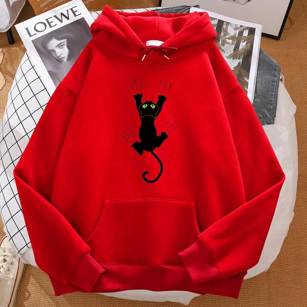 Naughty black Cat print men's hoodie comfortable cartoon hip-hop hoodie and Harajuku sweatshirt