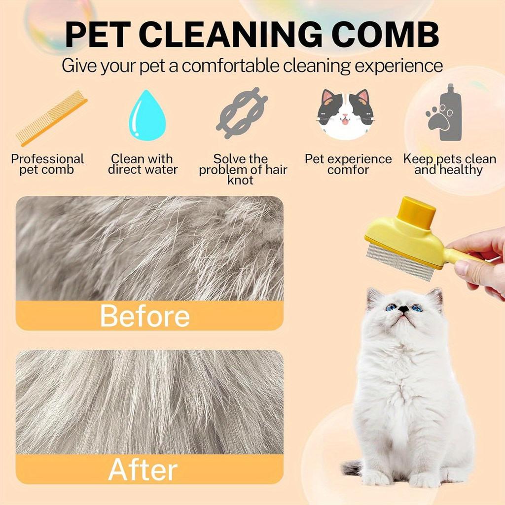 Flea Comb for Cats Dogs Brush for Shedding Pet Hair Removal Comb with Long & Short Stainless Steel Teeth for Deshedding