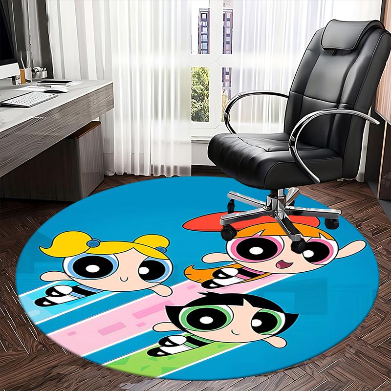 Powerpuff Girls Office Carpet Chair Mats for Desk, Non-Slip Floor Protector, Cute Cartoon Design, Suitable for Home Office Living Room Bedroom Kitchen
