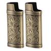 2pcs Retro Lighter Case Compact 3D Floral Stamped Engraving Zinc Alloy Protective Case Cover Bronze