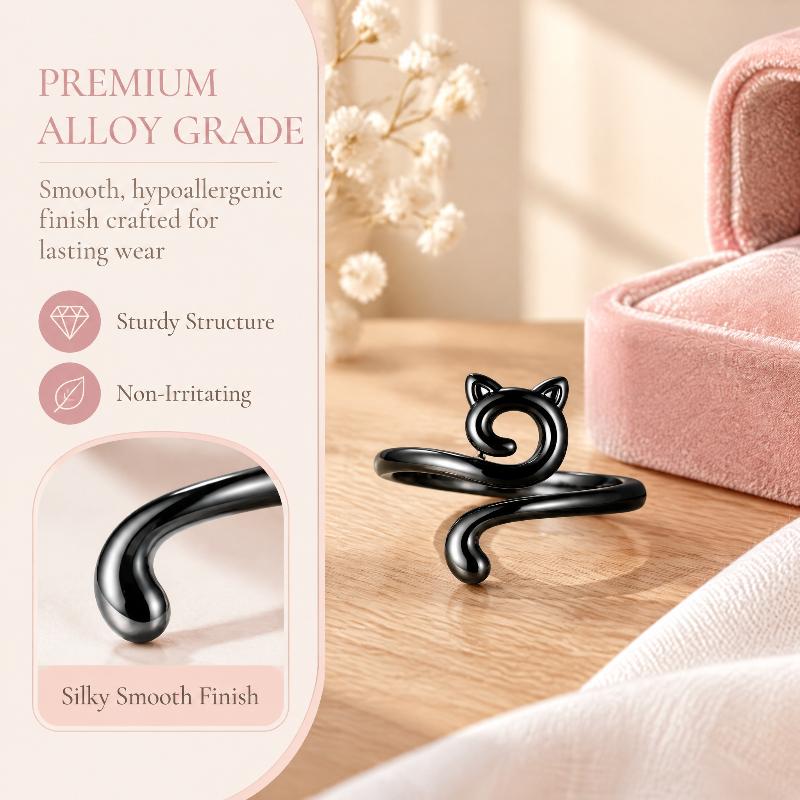 1Pcs Adjustable Cat Open Ring Drip Oil Cat Ear Design Smooth Polished Metal Ring Cute Animal Jewelry Gift For Women Party Decor