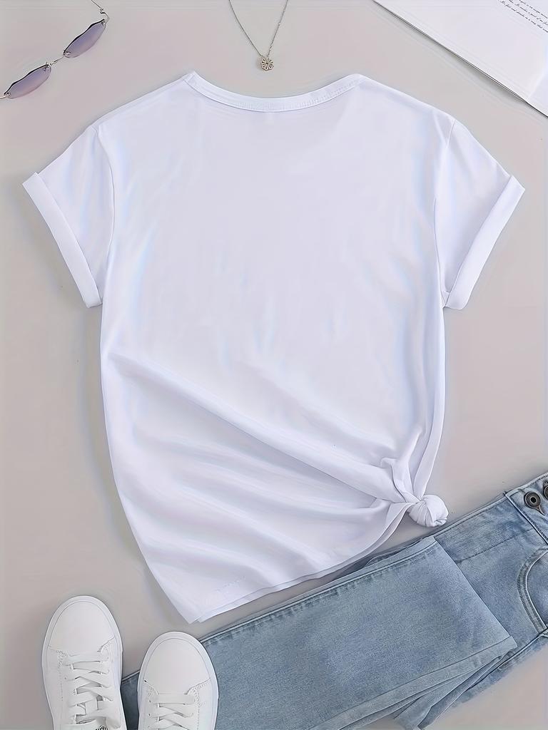 Camiseta Esportiva Casual Solta com Estampa de Coração Estampa de Leopardo Gola Redonda Estampada com Letras Camisetas de Verão Top Feminino Camiseta Gráfica Anos 90