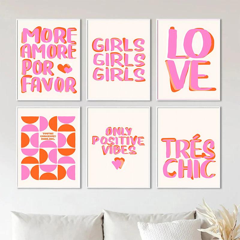 Nordic Positive Vibes Girls Pink Inspirational Quote Posters Printed Picture Abstract Canvas Painting Wall Art for Home Decor