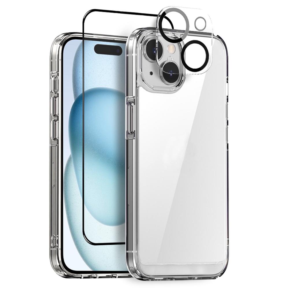

NORTHJO For iPhone 15 Case PC+TPU Phone Cover+Tempered Glass Screen Film+Lens Film A