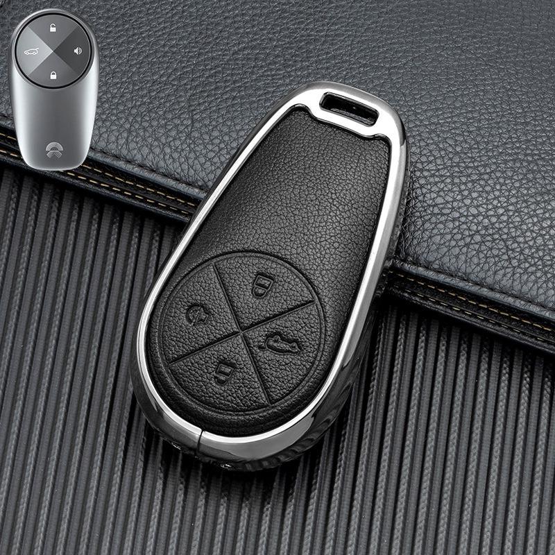Key Cover for 2022 NIO ES6/ES8/EC6 - Double-Sided Leather and Metal Design, Unobstructed Signal Protection