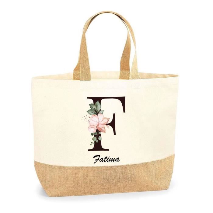 Cabas de plage - PLANETEE - Fatima Lettre Fleur - Jute naturel - Multicolore - Fabriqué en France