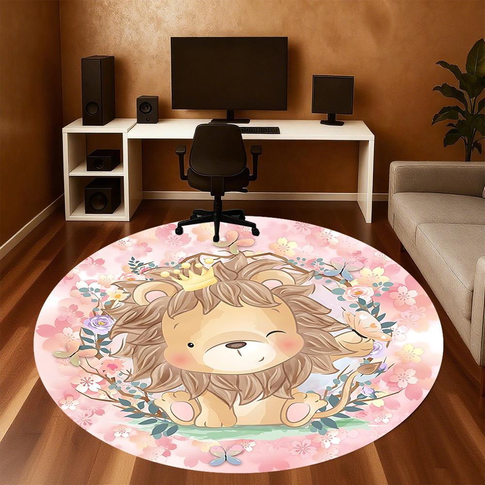 1pc Lion Flowers Round Chair mat Area Rug - Non-Slip, Floor Mat for Office, Bedroom, and Indoor Decor c1125537