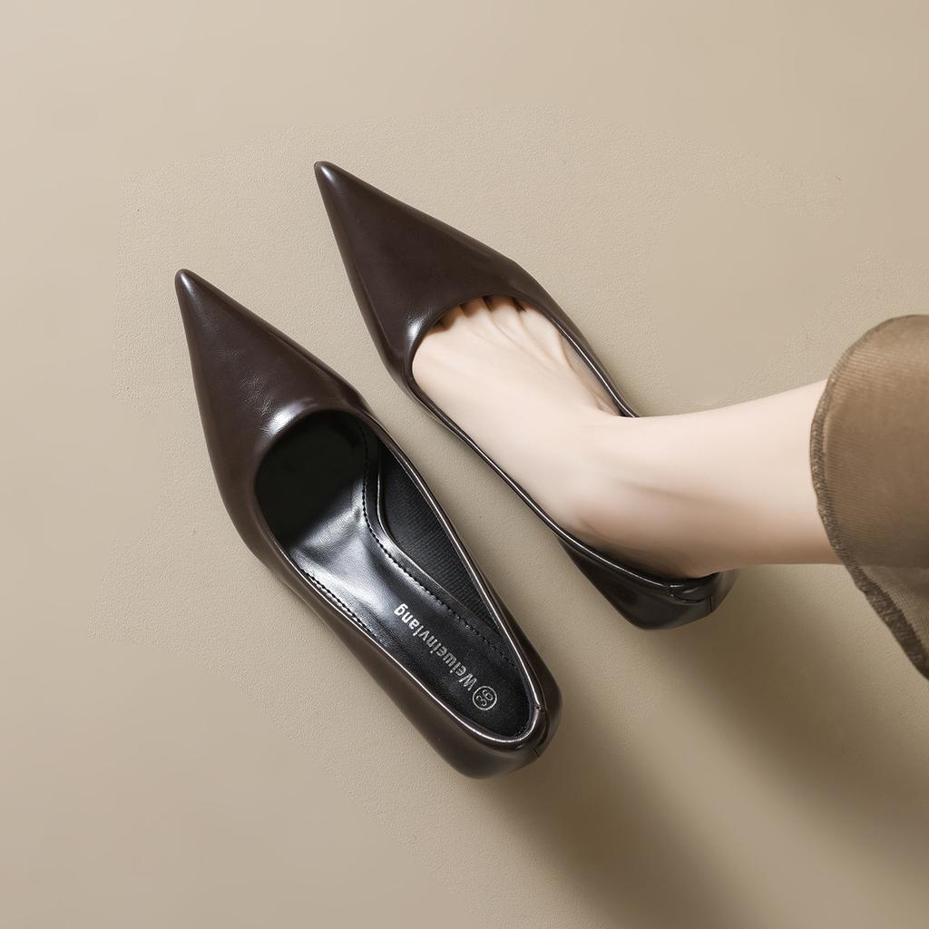 Weiwei Girl 338-1 Pointed Single Shoes Women's Thin Heels Black Work Shoes Shallow Temperament High Heels Women Are Not Tired