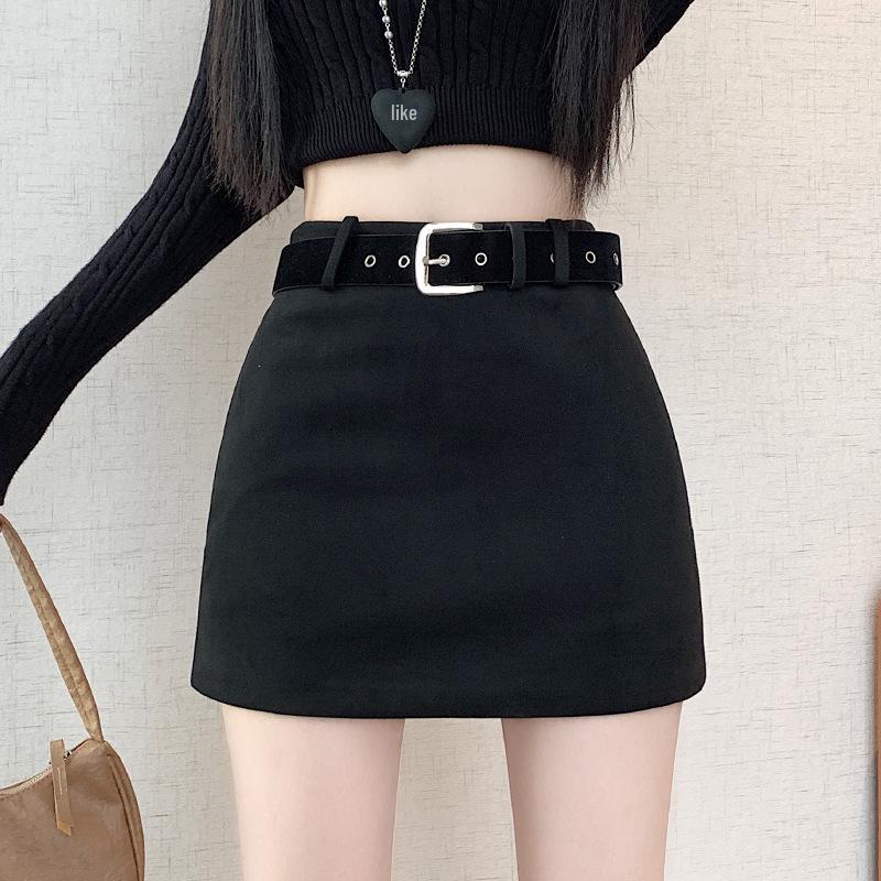 Women s Retro High-Waist Brown Suede A-line Mini Skirt - Spring/Autumn L