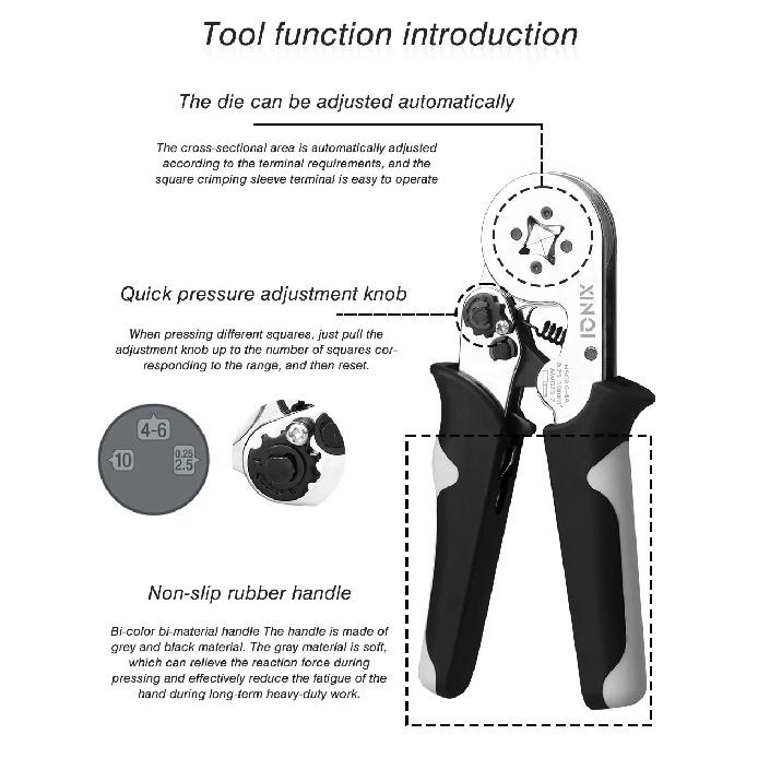 XINQI HCS8 10-6A 10mm2 Tube Terminals Crimping Pliers Set with Storage Bag & Hand Tools Electrician Crimper Crimping Pliers