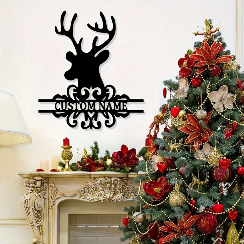 Metal Sign Moose Christmas Cartoon Wall Decor Durable Matte Finish
