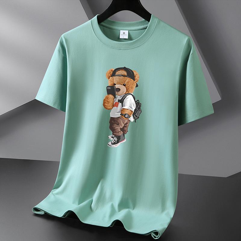 Selfie Bear 10 barev Pure Cotton Tričko Pánské tričko s kulatým výstřihem Krátký rukáv Volný Tričko Velká velikost S-6XL