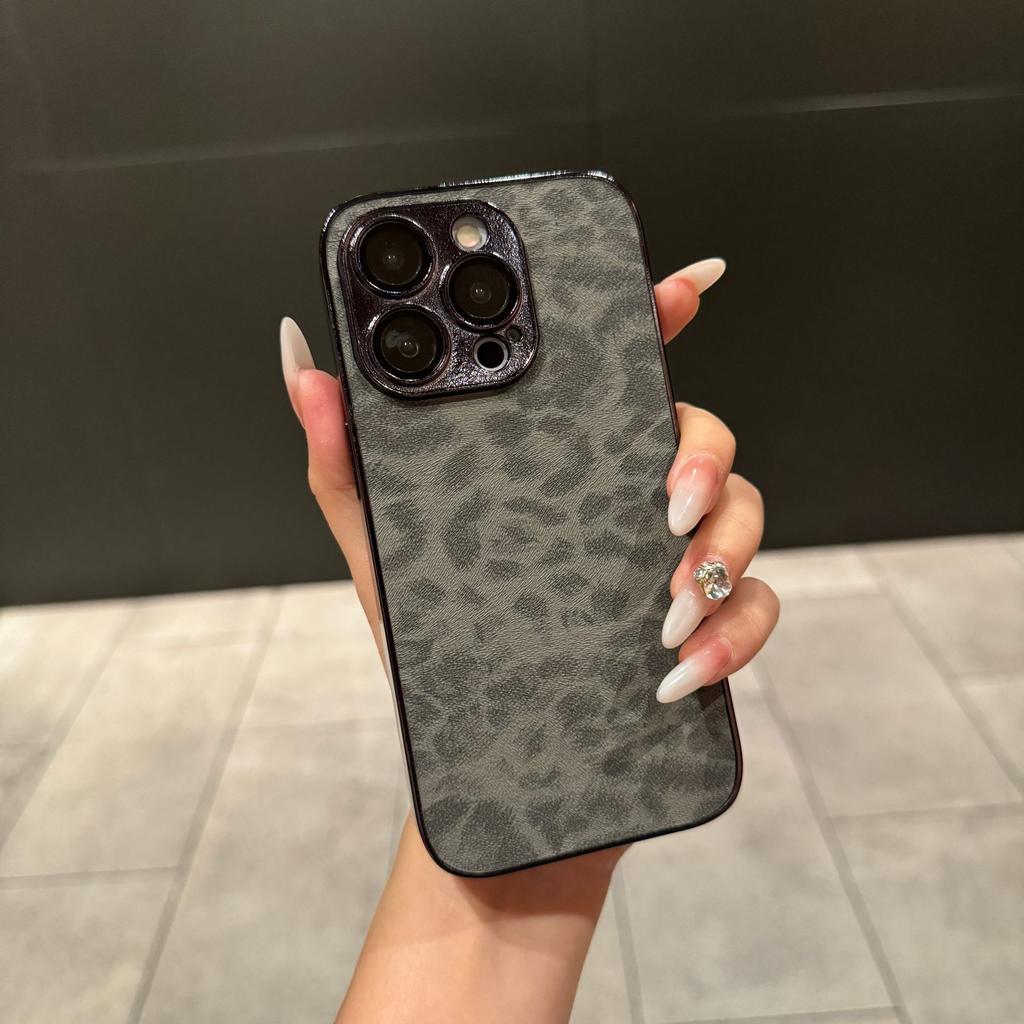 Electroplated leopard print mobile phone case is suitable for Apple 17PROMAX trend 16 lens film 14 fine hole 12 sticker 17