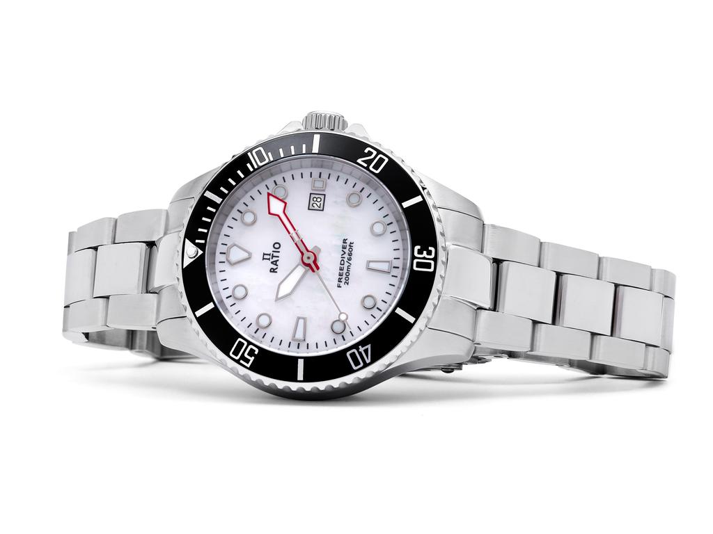 RATIO FreeDiver Saphir Edelstahl weißes Zifferblatt Quarz RTFL802 200M Damenuhr