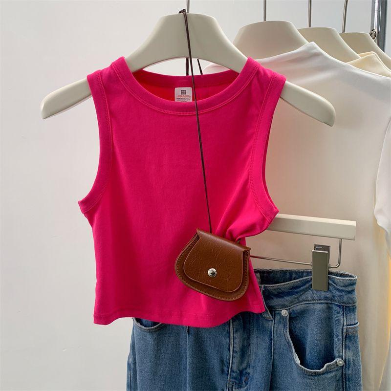 G Odell cotton, summer solid color basic wide shoulder strap versatile slim short sleeveless vest T-shirt women