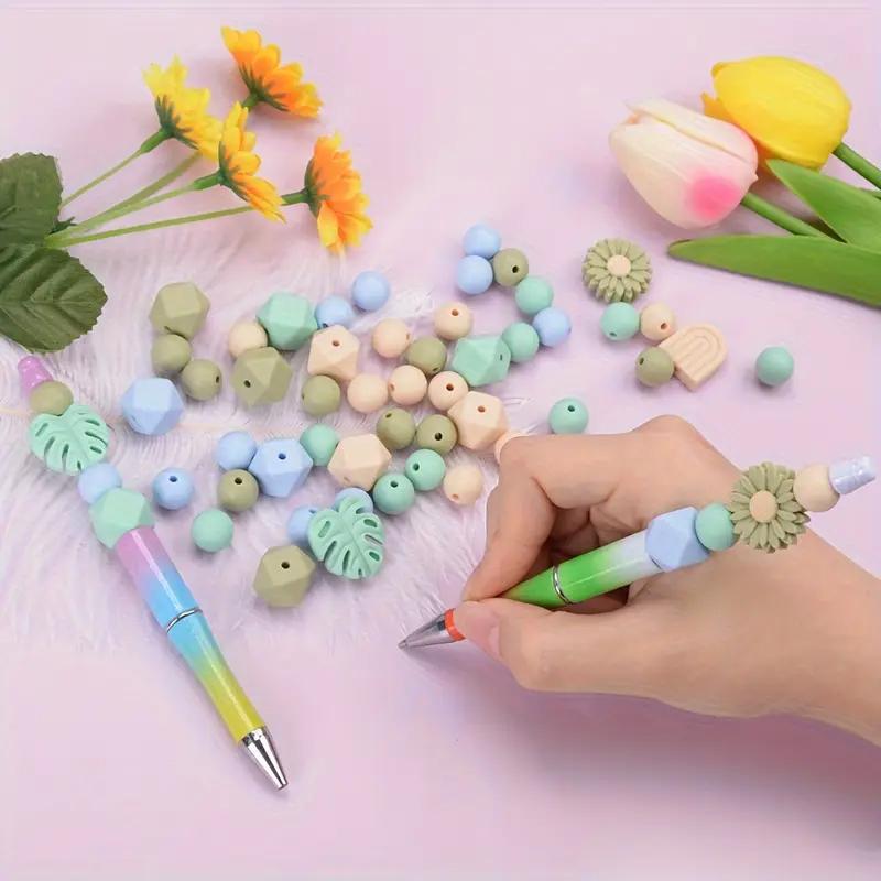 55PCS daisy silicone bead set, featuring leaves and arches, suitable for DIY jewelry, keychains, bracelets, and handmade items