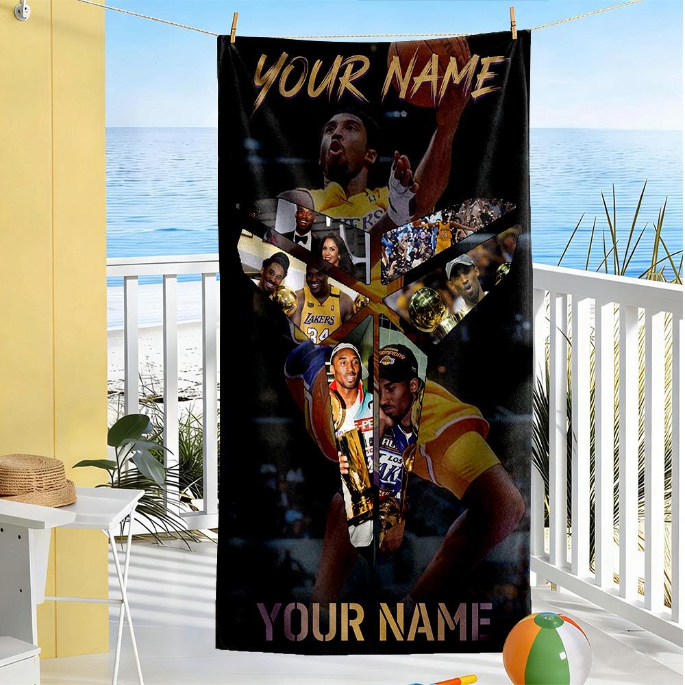 Kobe Personalized Name Beach Towel Quickdry Soft Microfiber For Beach Bathroom Outdoor Swimming Pool Camping Picnic Yoga Diving Vacation Accessories