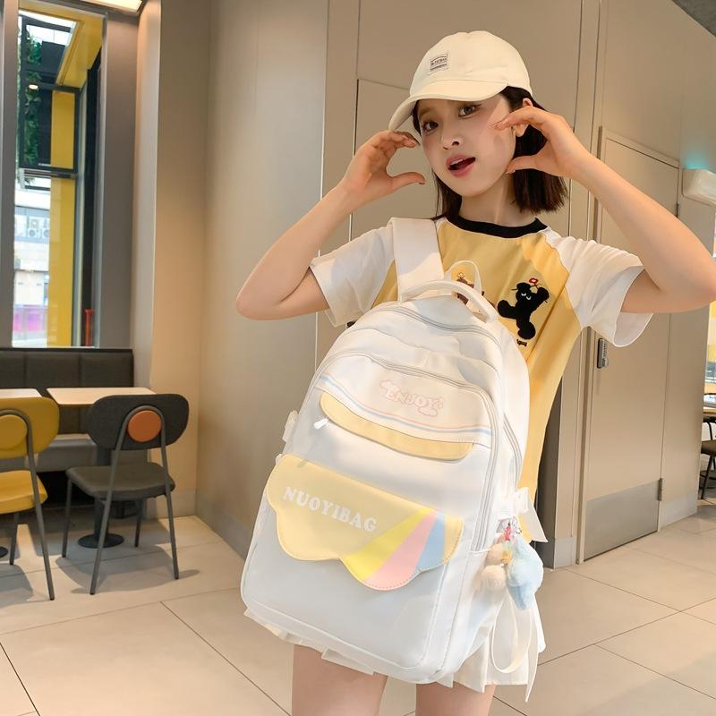 

Sweet and cute style student schoolbag Korean version of primary school students, junior high school students, large-capacity backpack White without pendant