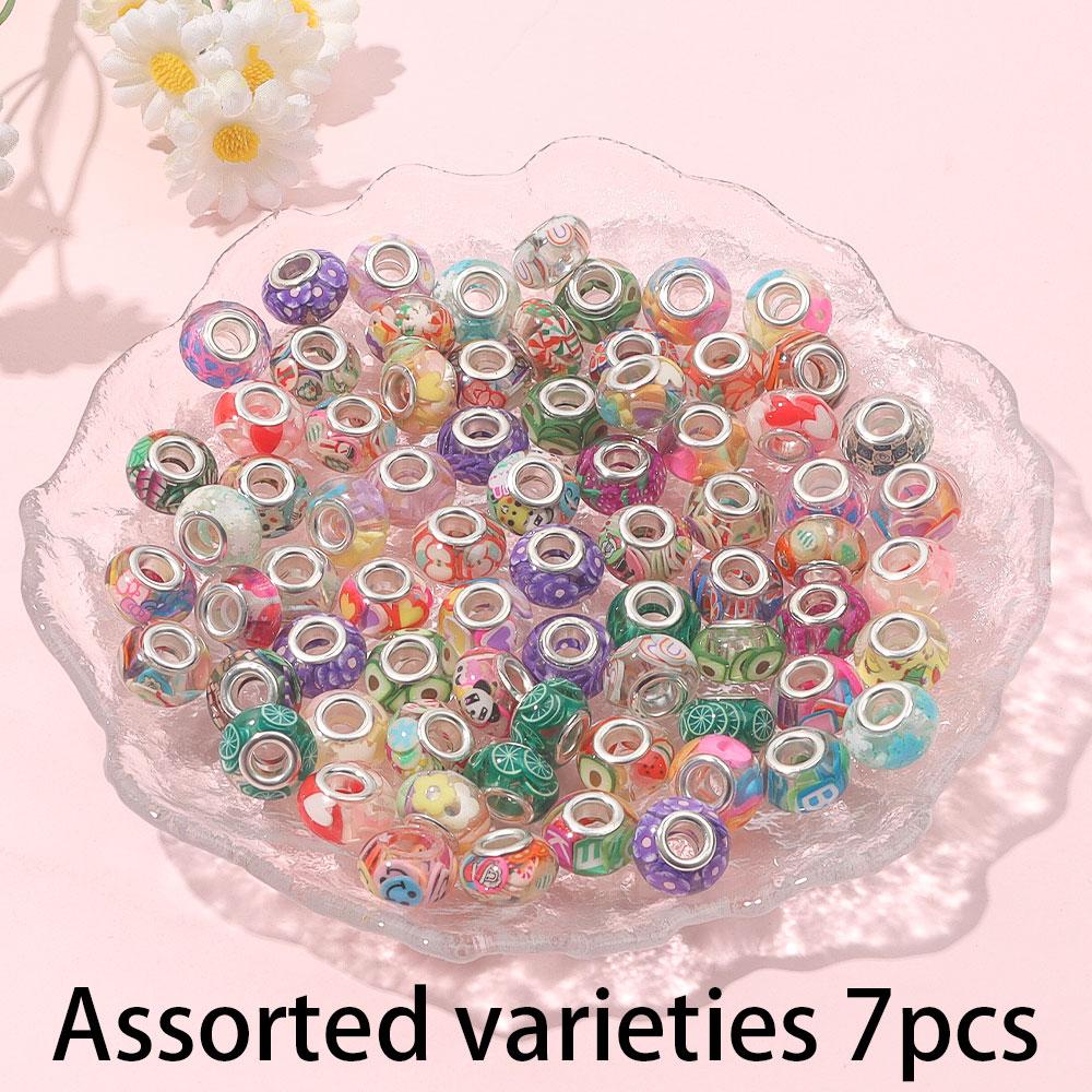 

7/14/21 шт. макропористые бусины из смолы, различные европейские бусины, прозрачные разделительные бусины, цветочные бусины, изготовление украшений, поделки своими руками, браслеты, 7pcs