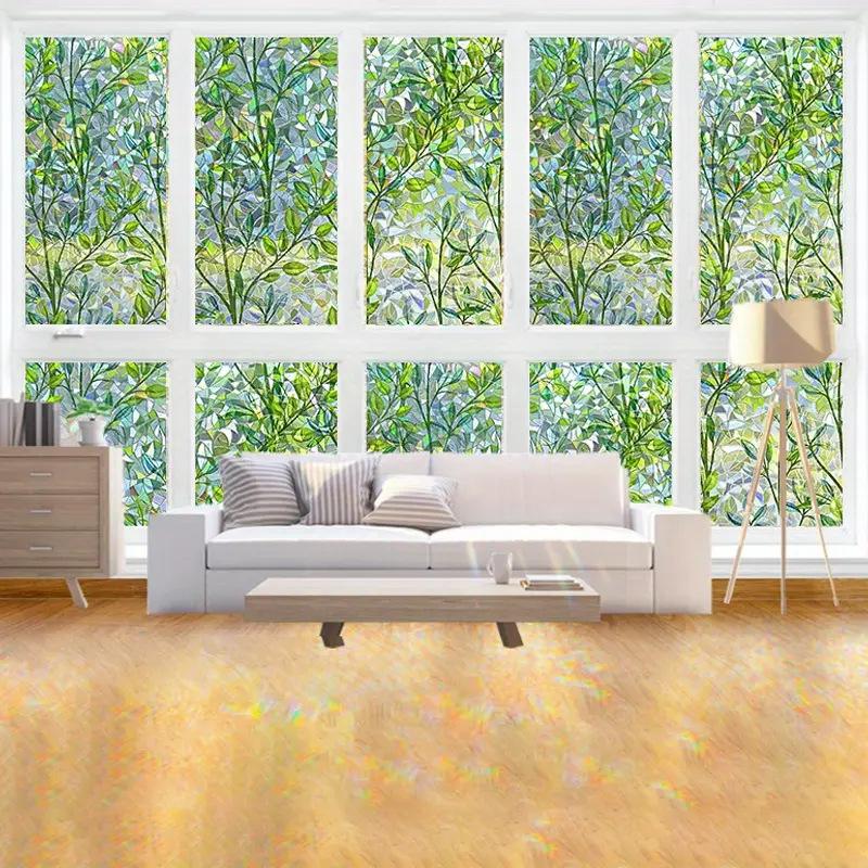 Adeziv Static Fără Lipici Folie de Sticlă Mată Efect Laser 3D Frunză Mimoză Folie de Confidențialitate Filtrare Lumină Autocolant Opac pentru Sticlă Pentru Decor Acasă Birou