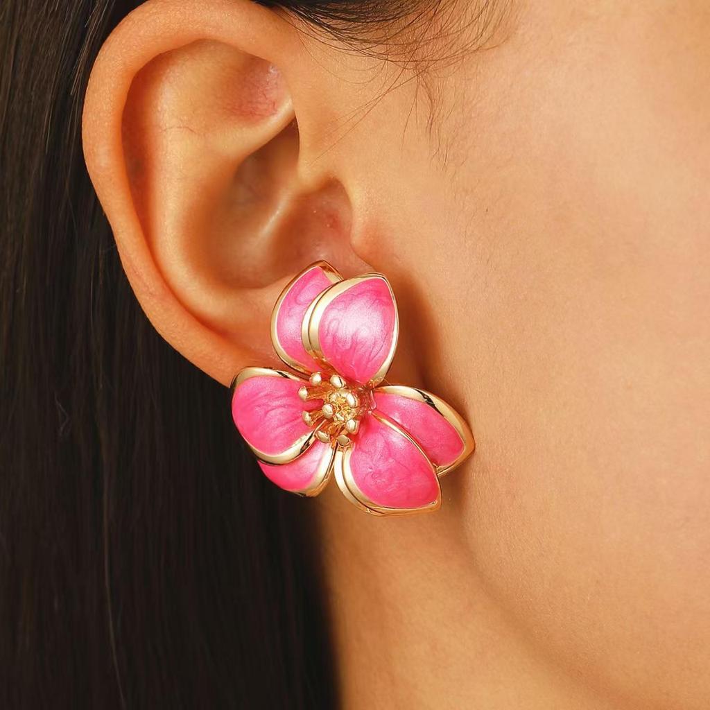 Trendy Multicolor Flower Drop Earrings for Women – Elegant & Slimming European/American Style