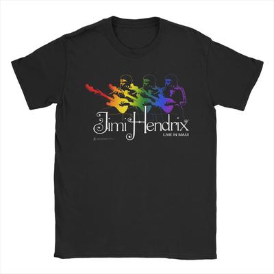 Camisetas Oficiales para Hombre Jimi Hendrix Live in Maui Guitarra Arcoíris 100% Algodón Manga Corta Cuello Redondo Camiseta Camisetas Clásicas