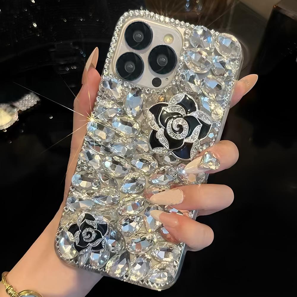 Glitter Bling Crystal Rhinestone Camellia Flower Phone Case For Samsung Galaxy Note 20 Ultra 10 Plus Xcover 7 Pro Sparkly Diamond Cover