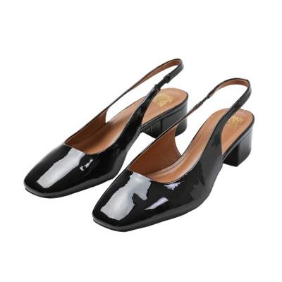 Womens/Ladies Michigan Patent Leather Sling Back Low Block Heel Sandals