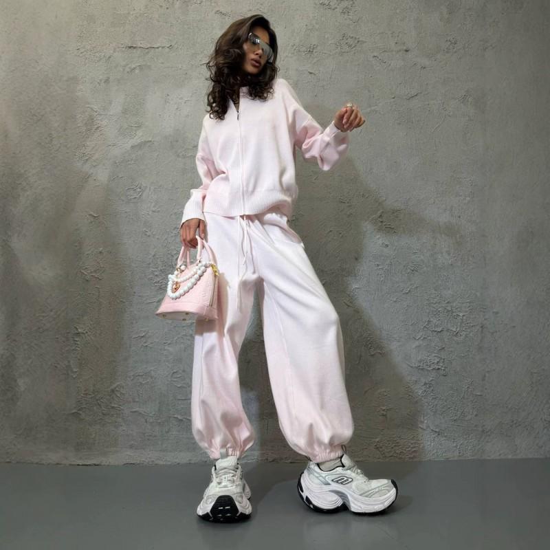 Womens Knit Cardigan Wide-Leg Pants Set Casual Solid Color Streetwear Outfit