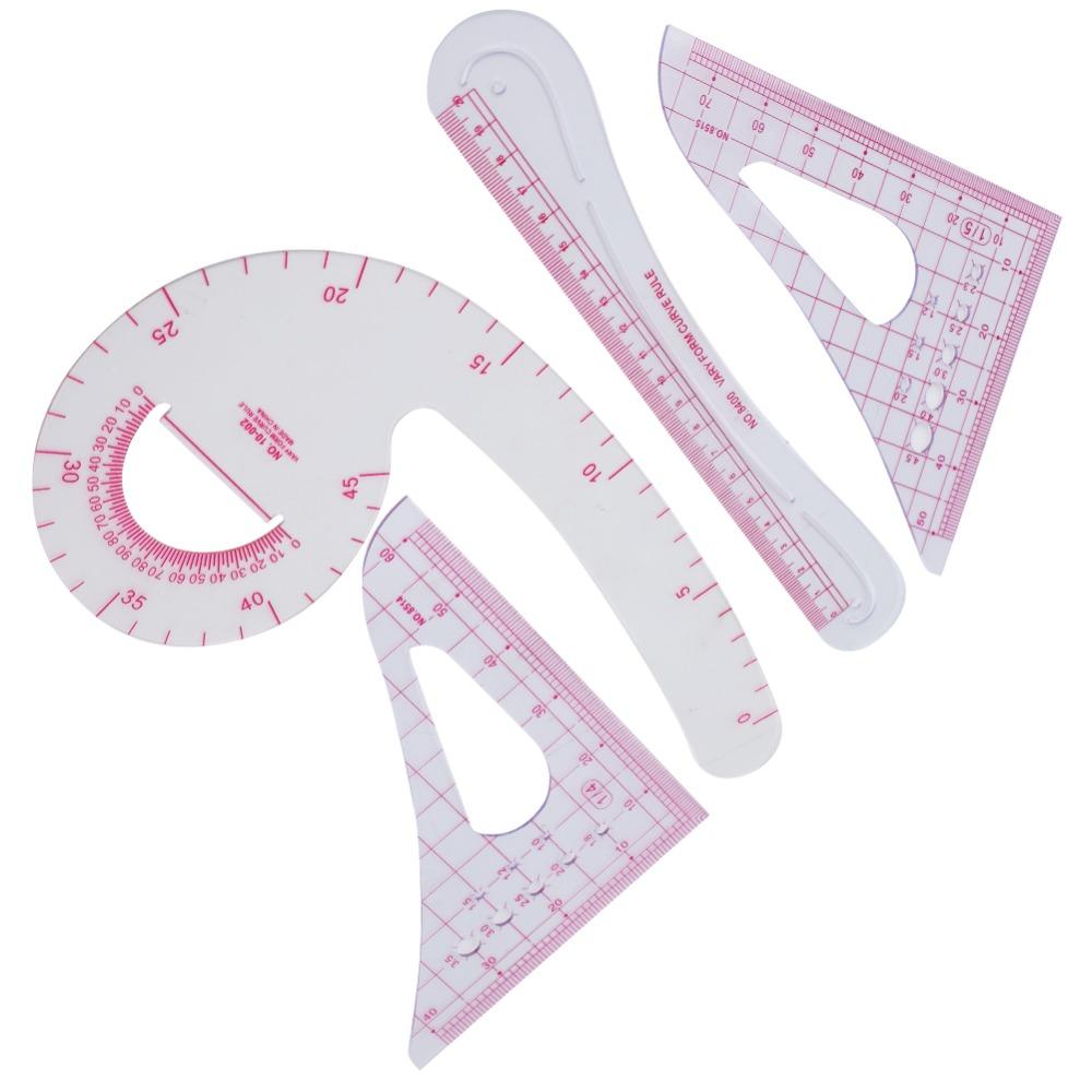 4pcs Multifunction Pattern Ruler Plastic Drafting Tool Durable Curve Ruler Clothing Design
