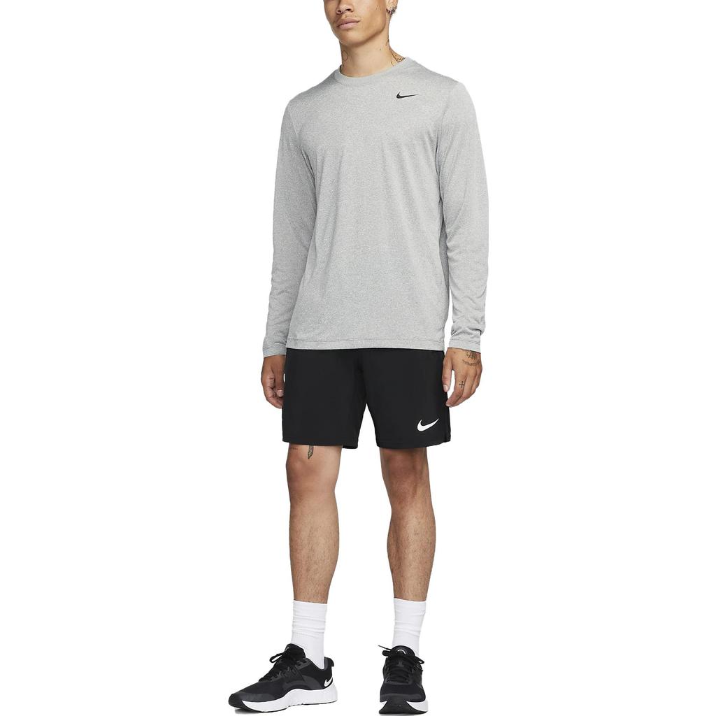 Nike Dri-FIT Legend Logo Print Comfort Crew Neck Long Sleeve T-Shirt Men Tops Gray DX0993-063
