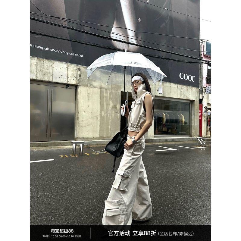 0122stepll Motor Force Sleeveless Tops Sexy Sexy Slimming Spring Light Khaki Cargo Pants Suit