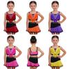 Ținută Dans Latin Fete Bretele Late Franjuri Strass Top Scurt Talie Elastică Fustă Tango Rumba Dans de Sală
