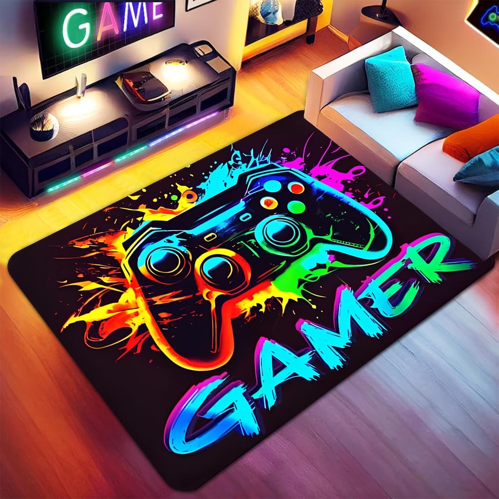 Bold Game Controller Print Area Rug – Soft Non-slip Durable Gaming Room Carpet for Bedroom Living Room, Gamer Decor Gift
