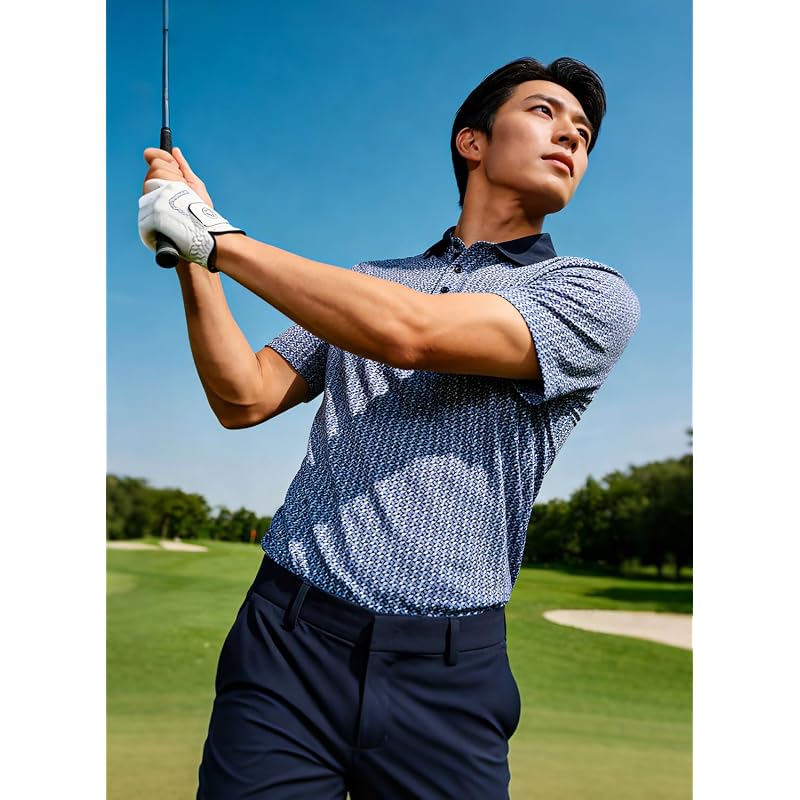 [Gopune] Men's Golf Polo Shirt, Short Sleeve, Sweat-Wicking, Quick-Drying, Stretch, Collared Polo Shirt, UPF50+, Casual, Tennis, Business, 3-Button,