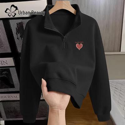 Women's Polo Collar Half-Zip Short Sweatshirt