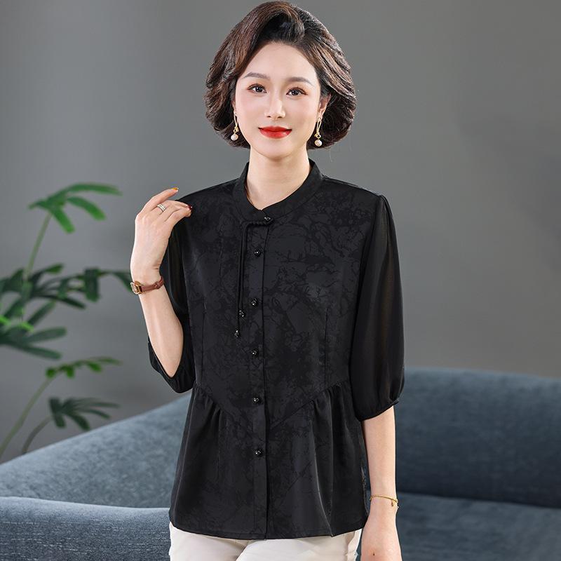 

Silk-Like Slimming Stylish Top for Middle-Aged Women - 2026 Seven-Sleeve Round Neck Design 2XL (105-120 Jin)