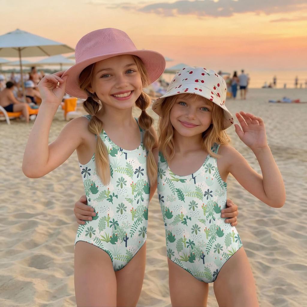 Costume Intero da Bambina Estate Stampa Hawaiana Costumi da Bagno Leggeri Comodi per Bambini Festa in Piscina Attività Acquatiche