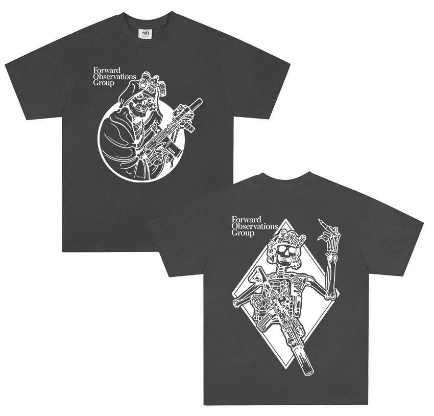 Forward Observations Group Death Skeleton Print T Shirt Unisex Retro Oversized Tshirts Hip Hop Gothic Short Sleeve Tees Streetwear