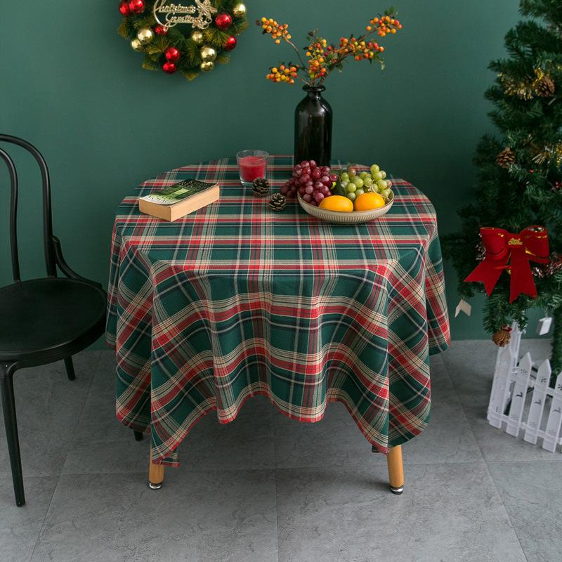 High-End Green Plaid Christmas & New Year Tablecloth for Dining and Coffee Tables