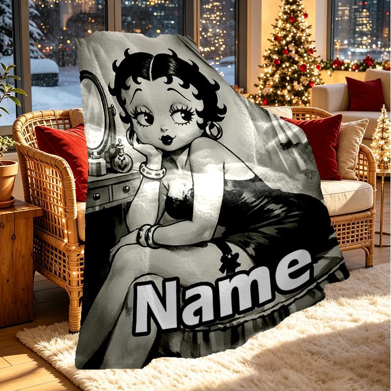 Custom Name Personalized Betty Boop Print Blanket, Home Decor, Bedroom, Sofa, Camping, Couch, Gifts for Birthday Christmas