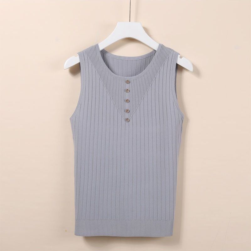 

Женская майка из ледяного шелка, короткая, летняя, универсальная, без рукавов, вязаная подкладка, топ, тонкая, в стиле Инс 2XL серый