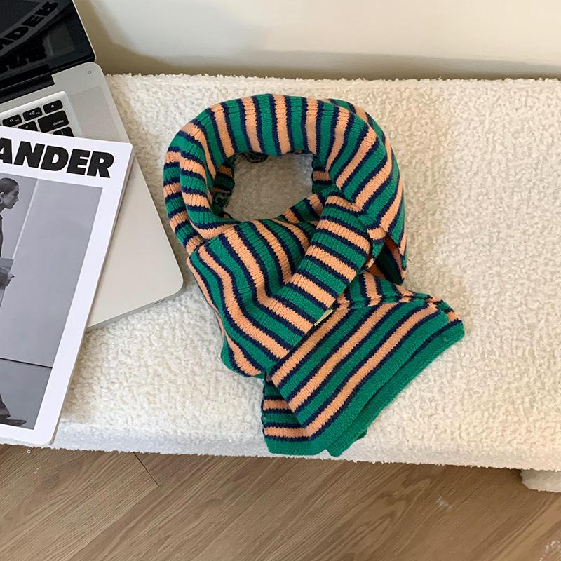 Scarf wool knitted autumn and winter new versatile thickened warm literary striped scarf shawl scarf