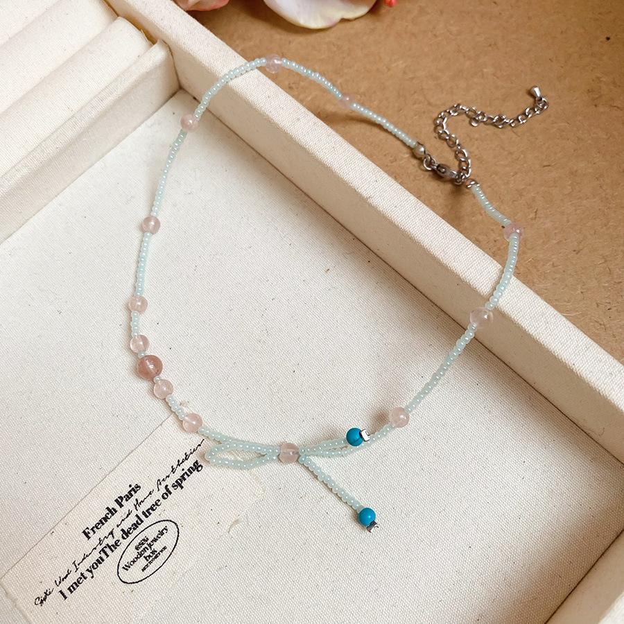 Summer dopamine stained glass crystal beaded necklace collarbone chain design sense niche item decoration