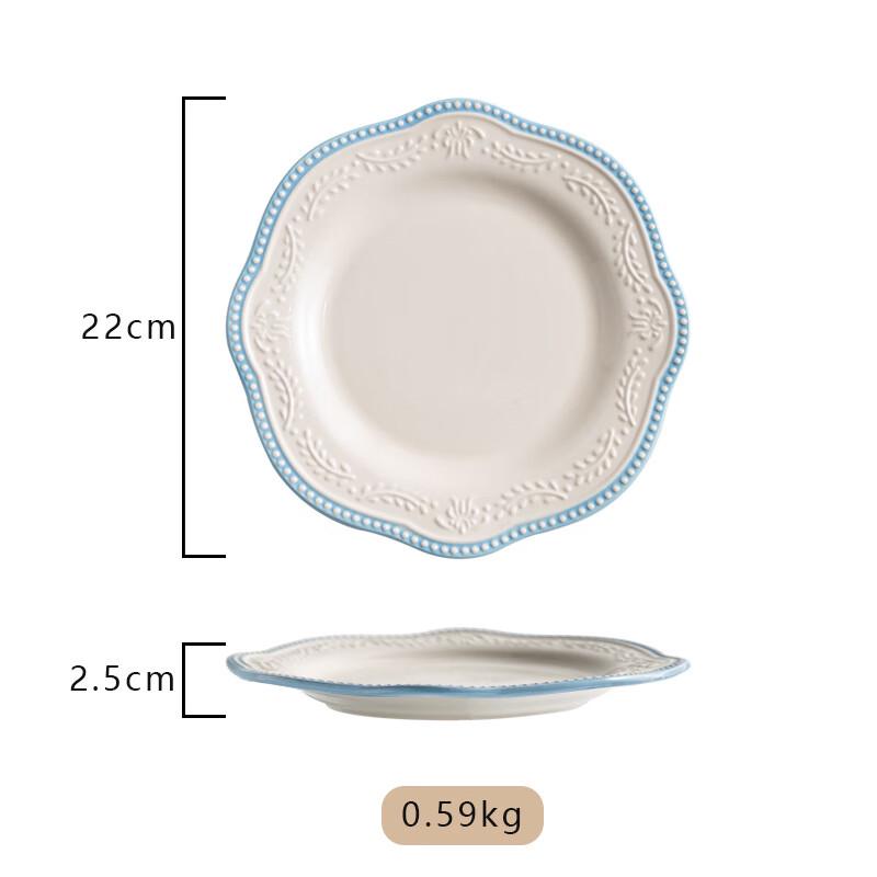 ZISIZ Embossed Ceramic Scalloped Dinner Plate Set